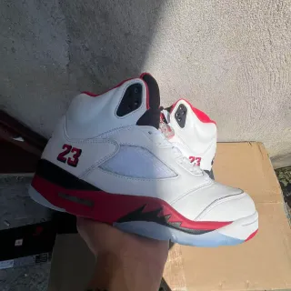 Air Jordan 5 tênis de basquete branco vermelho preto