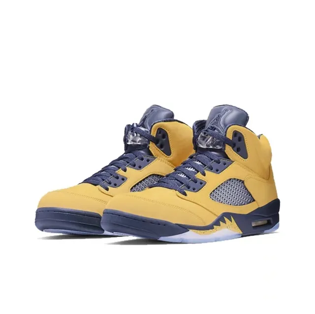Air Jordan 5 zapatillas de baloncesto amarillas y azul marino 2