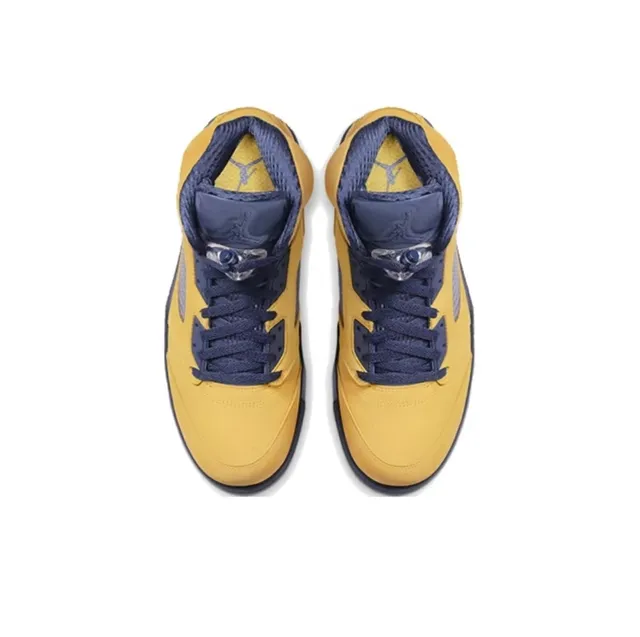 Air Jordan 5 zapatillas de baloncesto amarillas y azul marino 3