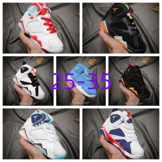 Tênis de basquete infantil Air Jordan 7 branco vermelho azul