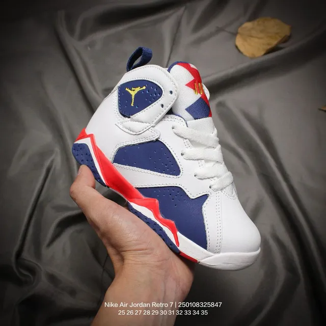 Air Jordan 7 सफेद लाल नीला बच्चों के बास्केटबॉल जूते 8