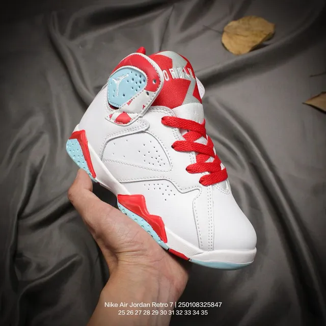Air Jordan 7 सफेद लाल नीला बच्चों के बास्केटबॉल जूते 20