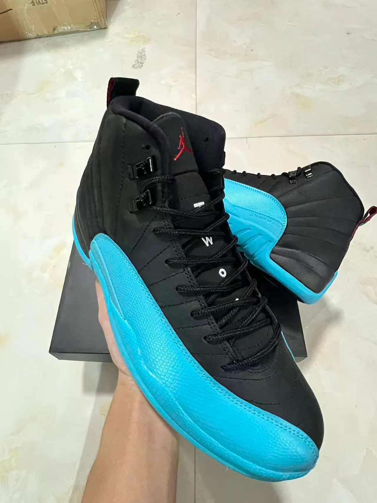 Air Jordan Black Blue High-Top Quilted Ankle Collar Basketball Shoes 2
