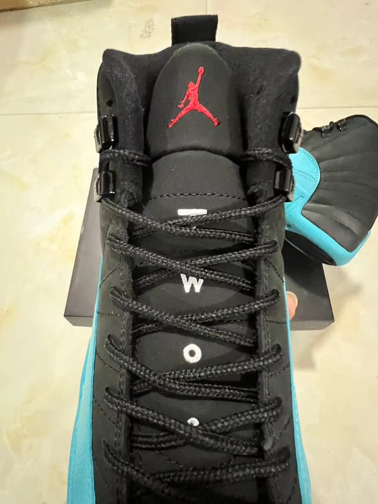 Air Jordan Black Blue High-Top Quilted Ankle Collar Basketball Shoes 4