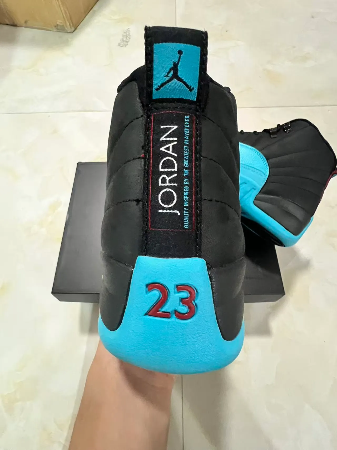 Air Jordan Black Blue High-Top Quilted Ankle Collar Basketball Shoes 8
