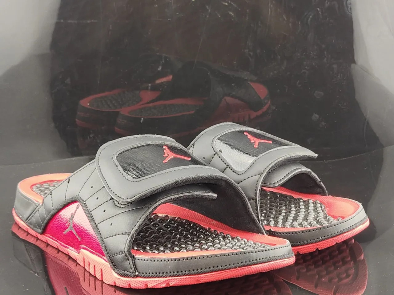 Air Jordan Black Red Single-Strap Slide Podded Footbed Slippers 3