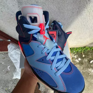 Air Jordan नेवी ब्लू हाई-टॉप परफोरेटेड लेदर/मेश अपर बास्केटबॉल जूते