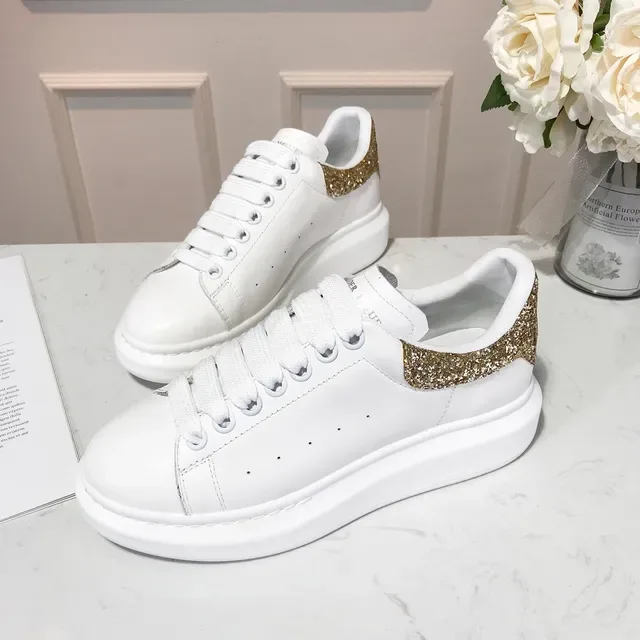 Alexander McQueen Oversized Sneaker White Gold Sole Glitter Heel Tab Lifestyle Sneakers 2