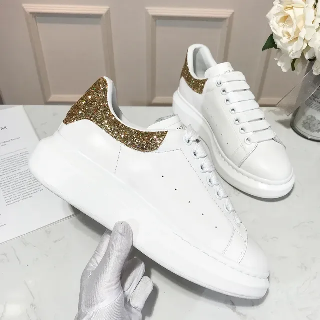 Alexander McQueen Oversized Sneaker White Gold Sole Glitter Heel Tab Lifestyle Sneakers 3