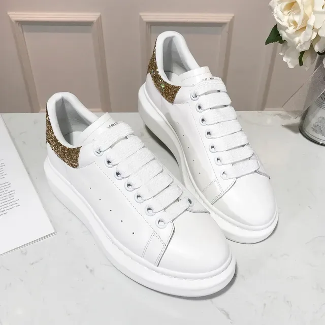 Alexander McQueen Oversized Sneaker White Gold Sole Glitter Heel Tab Lifestyle Sneakers 5