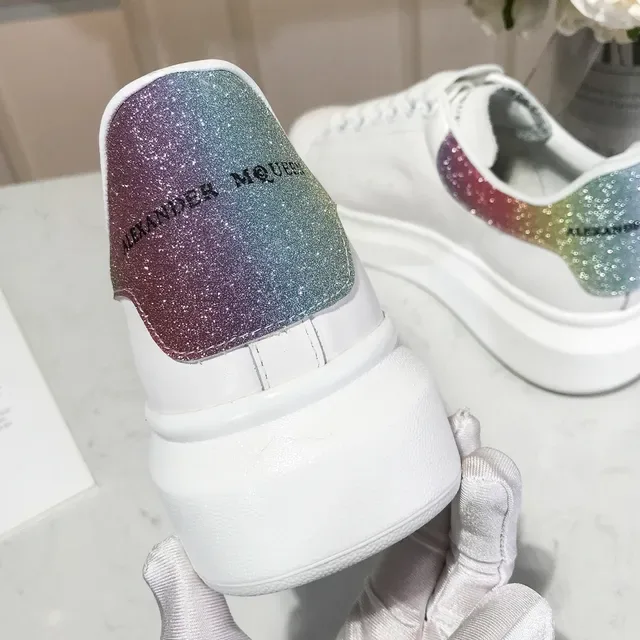 Alexander McQueen Oversized Sneaker White Multicolor Sole Glitter Heel Tab Lifestyle Sneakers 2