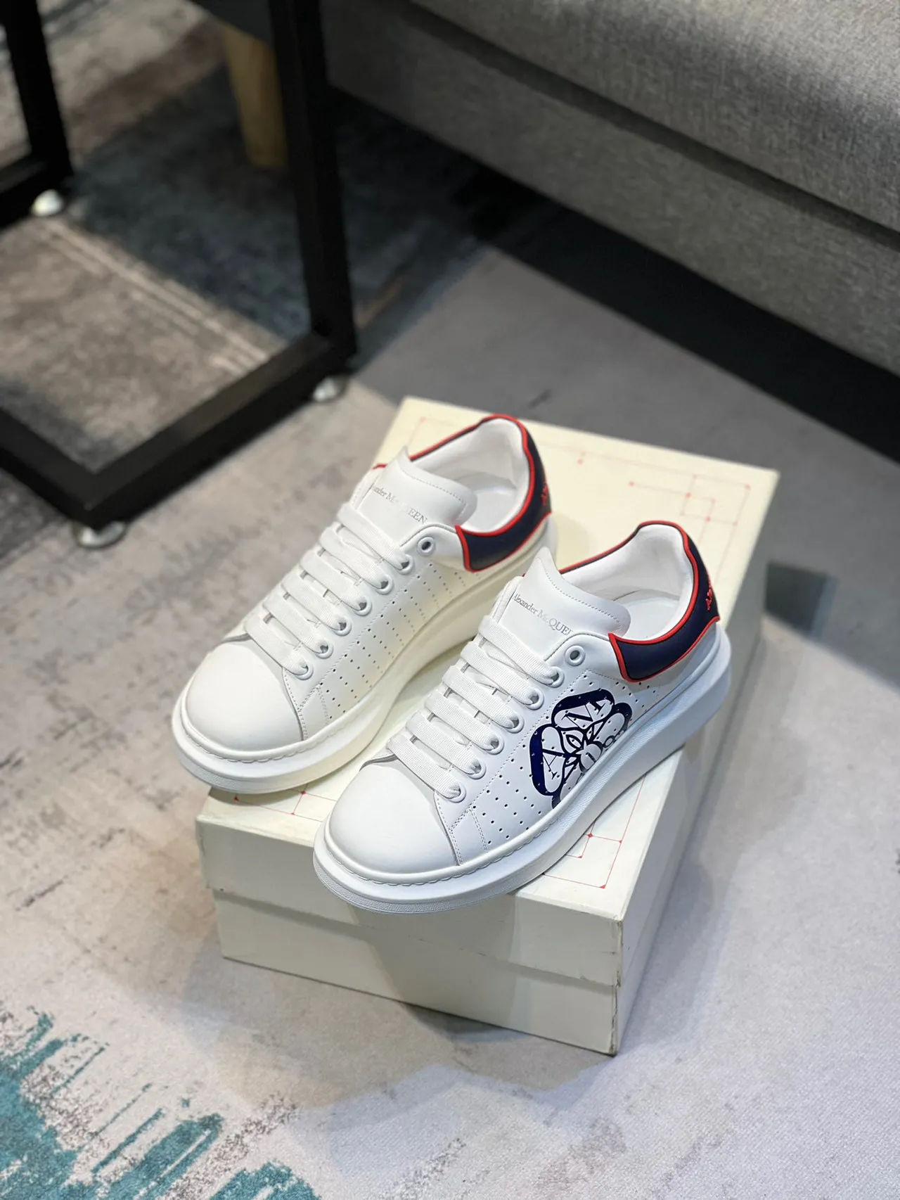 Alexander McQueen Oversized Sneaker White Navy Red Lifestyle Sneakers 7