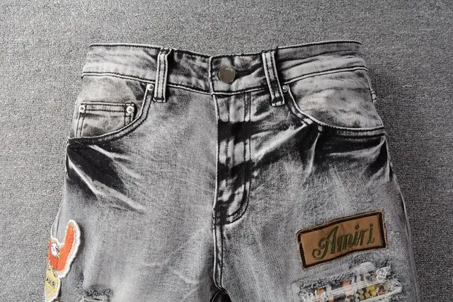 Amiri Jeans Gris Negro Desgastados Patchwork 4