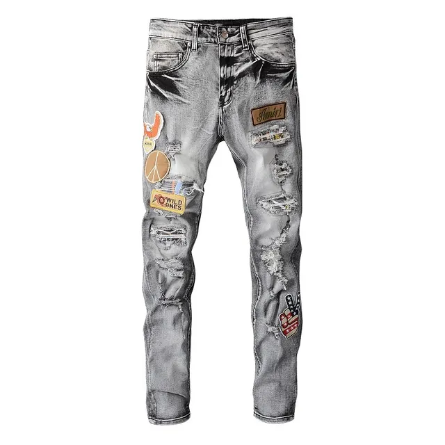 Amiri Jeans Gris Negro Desgastados Patchwork 5
