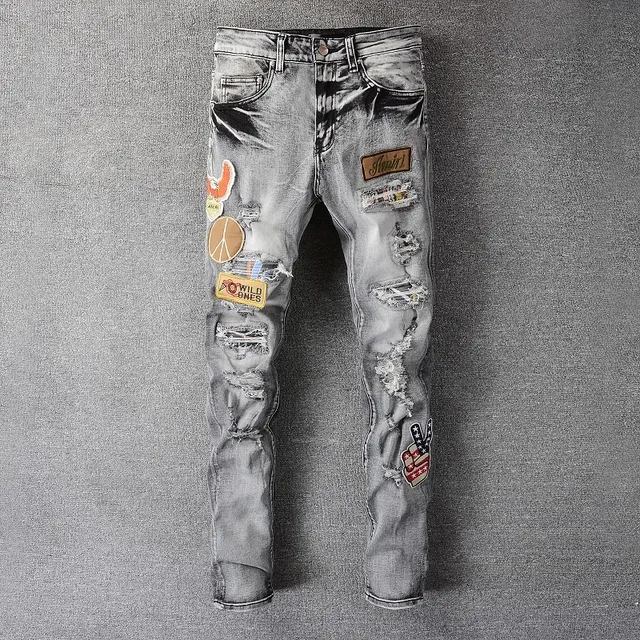 Amiri Jeans Gris Negro Desgastados Patchwork 6