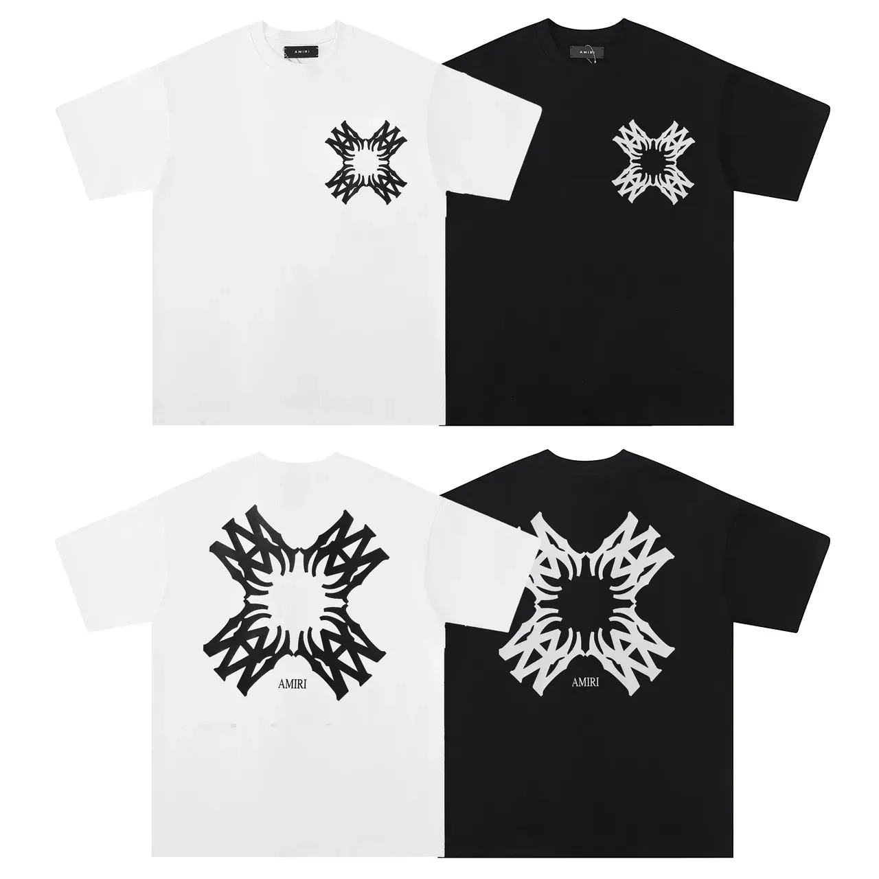 Camiseta Amiri Skel Top Negro y Blanco Cuello Redondo Corte Holgado 6