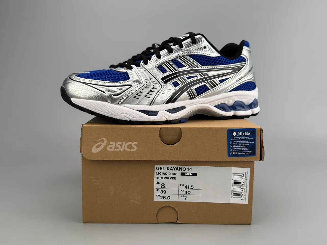 ASICS Gel-Kayano Silver and Royal Blue أحذية الجري 2