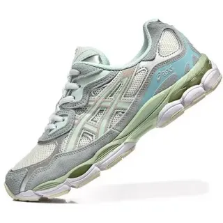 ASICS 灰绿 分层合成笼式网面麂皮混合上层跑鞋