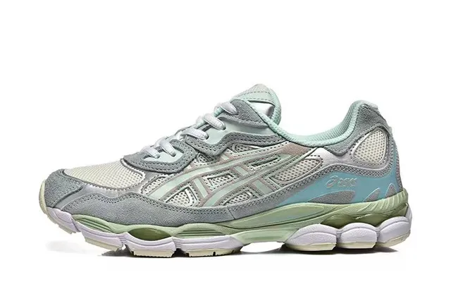 ASICS Gray Green Layered Synthetic Cage Mesh-Suede Hybrid Upper Running Shoes 2
