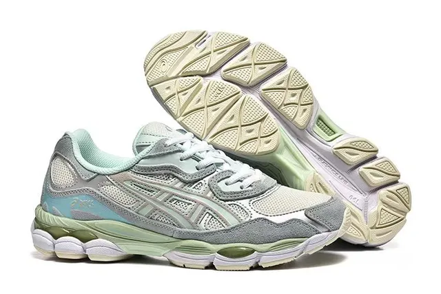 ASICS Gray Green Layered Synthetic Cage Mesh-Suede Hybrid Upper Running Shoes 4