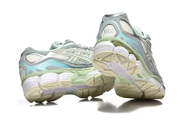 ASICS Gray Green Layered Synthetic Cage Mesh-Suede Hybrid Upper Running Shoes 5