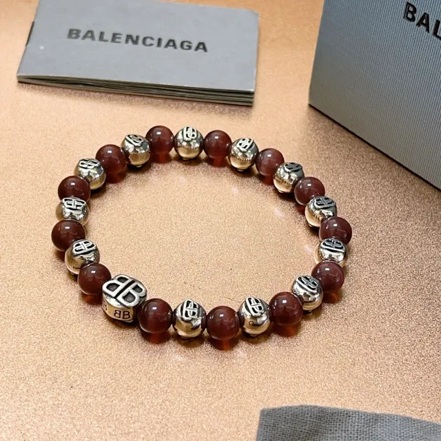 Balenciaga BB Pulsera de cuentas Burdeos Plata Pulsera de cuentas Monogramada 4
