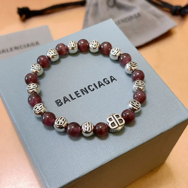 Balenciaga BB Pulsera de cuentas Burdeos Plata Pulsera de cuentas Monogramada 6