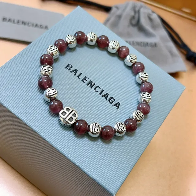 Balenciaga BB Pulsera de cuentas Burdeos Plata Pulsera de cuentas Monogramada 9