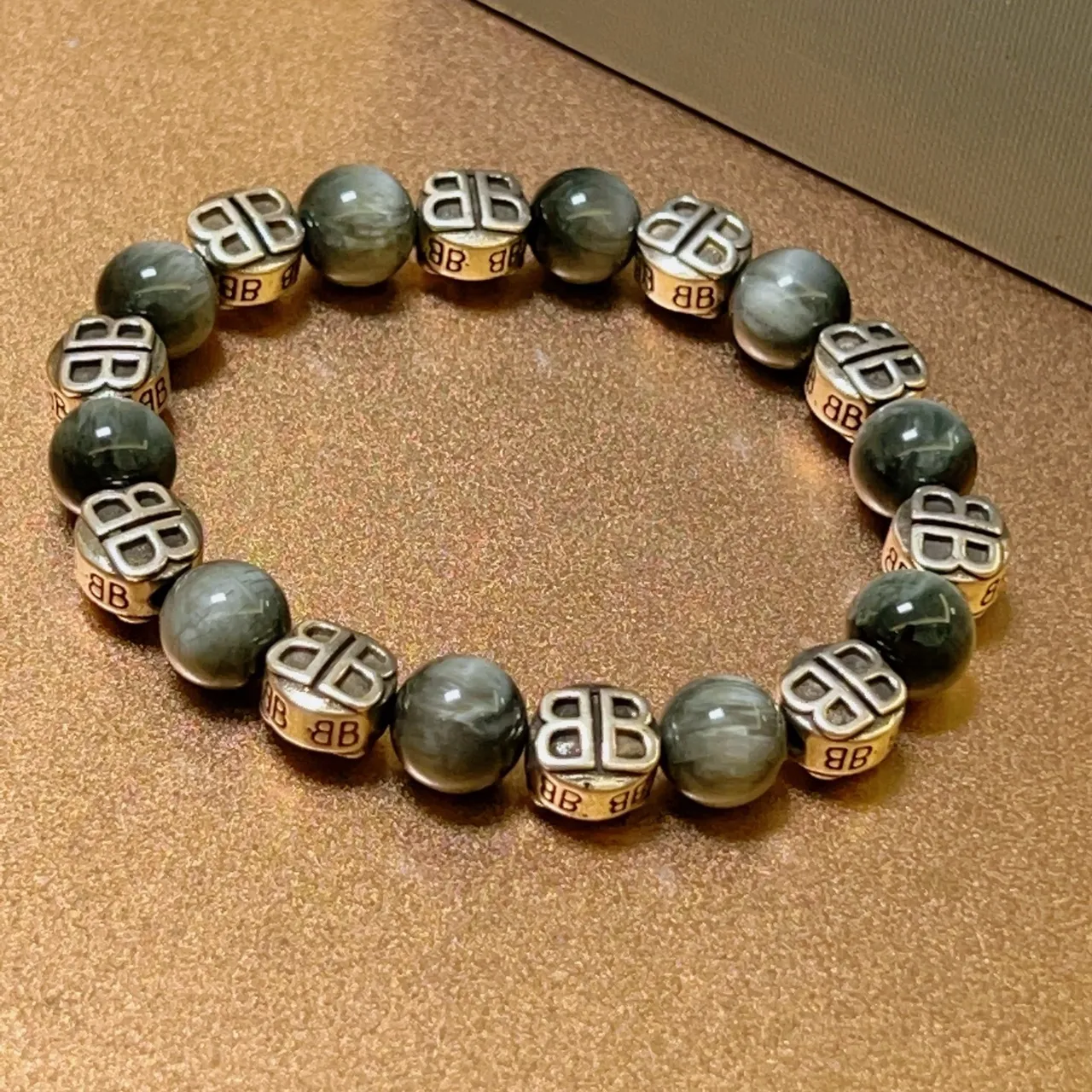 Balenciaga BB Logo Bracelet 灰银珠串大理石手链 3