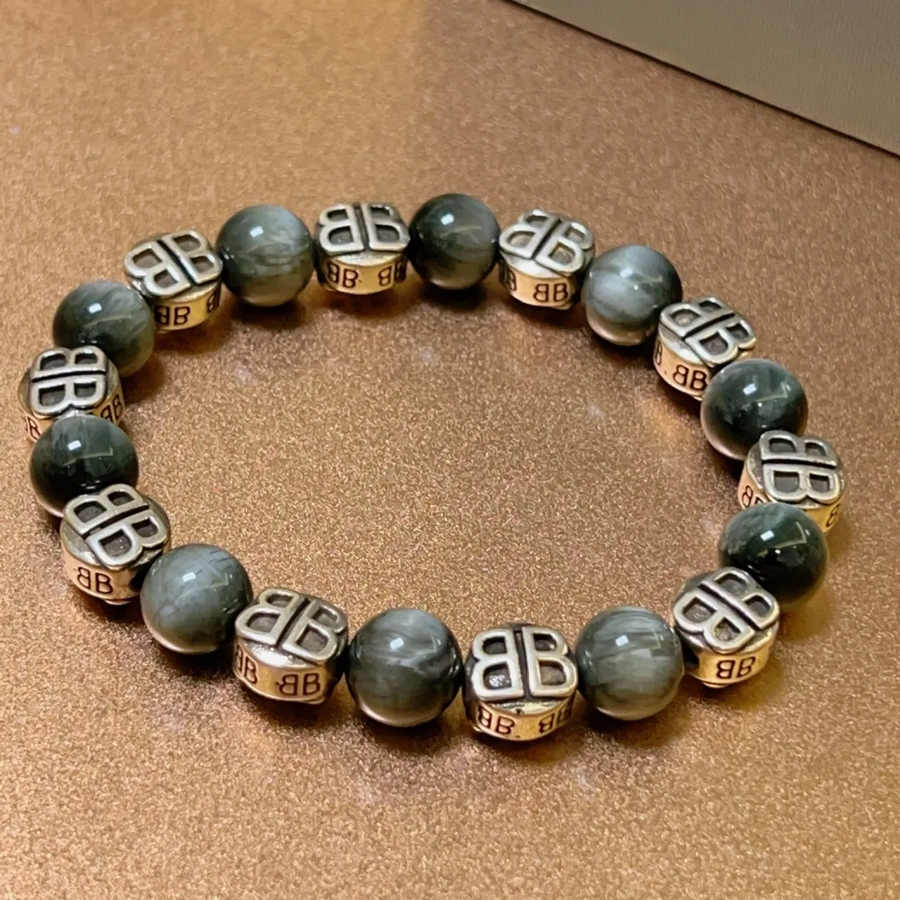 Balenciaga BB Logo Bracelet 灰银珠串大理石手链 6