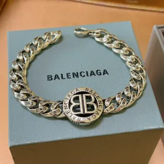 Pulsera Balenciaga BB Logo Cadena Chunky Curb-Link Plata