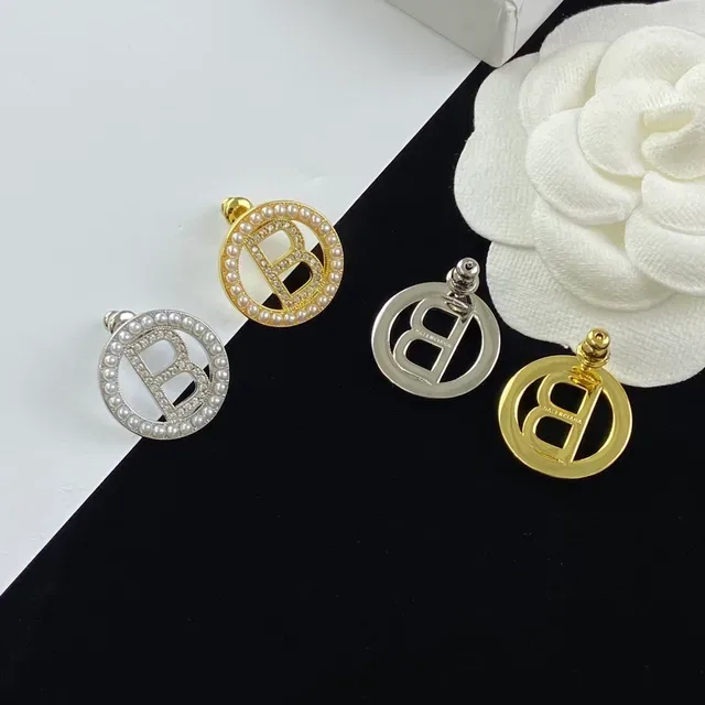 Balenciaga BB Logo Pearl and Crystal Stud Earrings 2