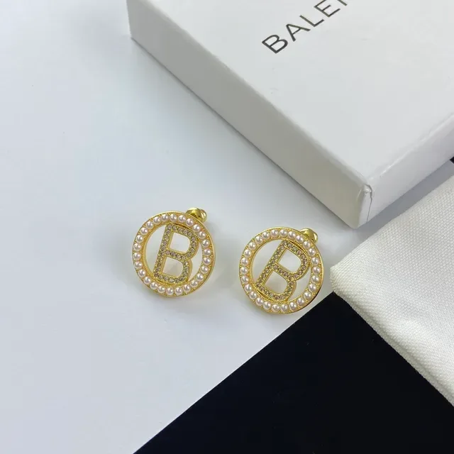 Balenciaga BB Logo Pearl and Crystal Stud Earrings 6