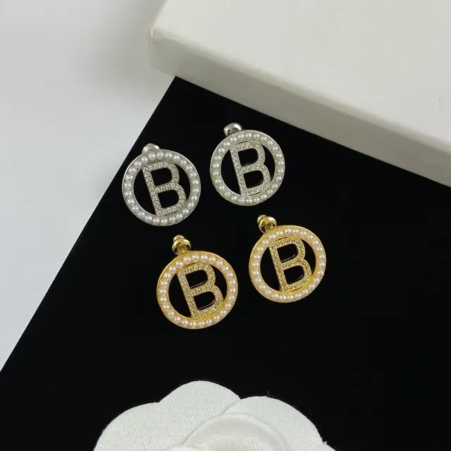 Balenciaga BB Logo Pearl and Crystal Stud Earrings 7