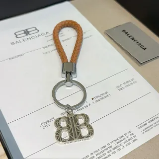 Balenciaga BB Monogram বাদামী রূপালি বোনা চামড়ার লুপ জ্যামিতিক চার্ম জুয়েলরি