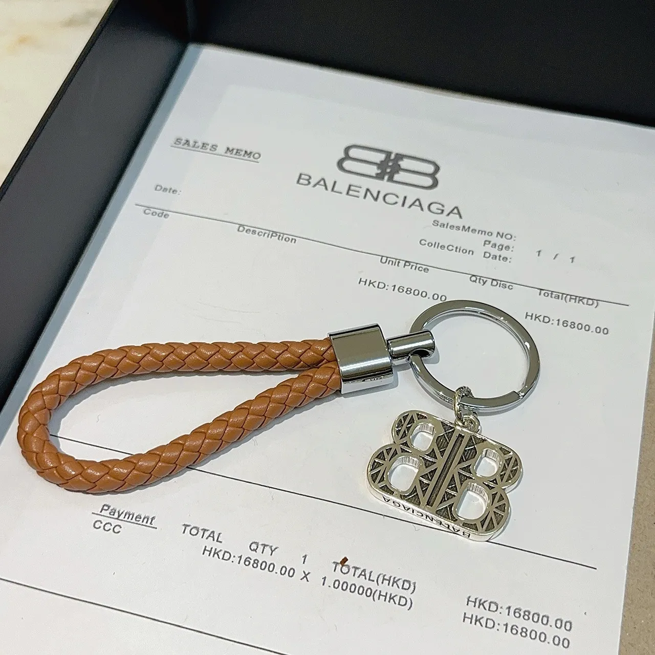 Balenciaga BB Monogram Brown Silver Braided Leather Loop Geometric Charm Jewelry 3