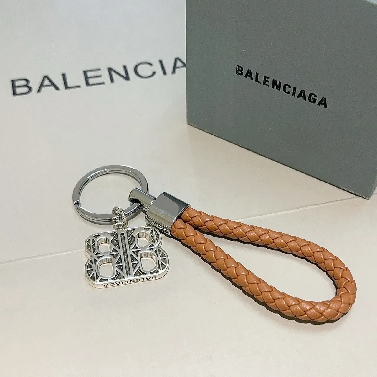 Balenciaga BB Monogram Brown Silver Braided Leather Loop Geometric Charm Jewelry 6