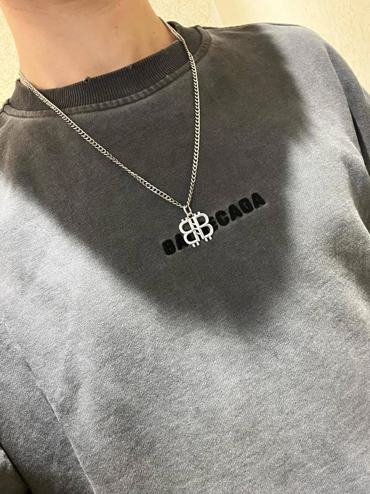 Balenciaga BB Necklace Silver Curb Chain Interlocked Logo Pendant Necklace 2