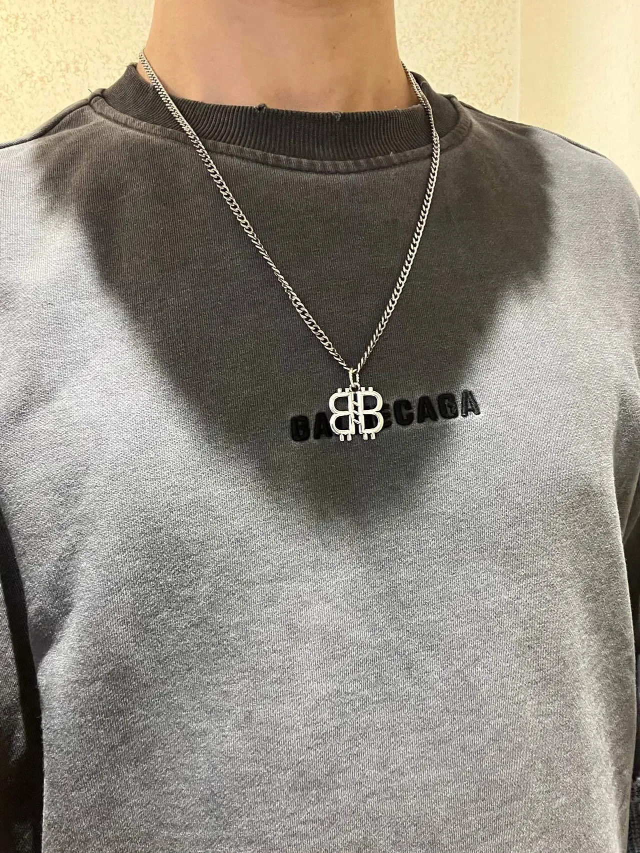 Balenciaga BB Necklace Silver Curb Chain Interlocked Logo Pendant Necklace 5