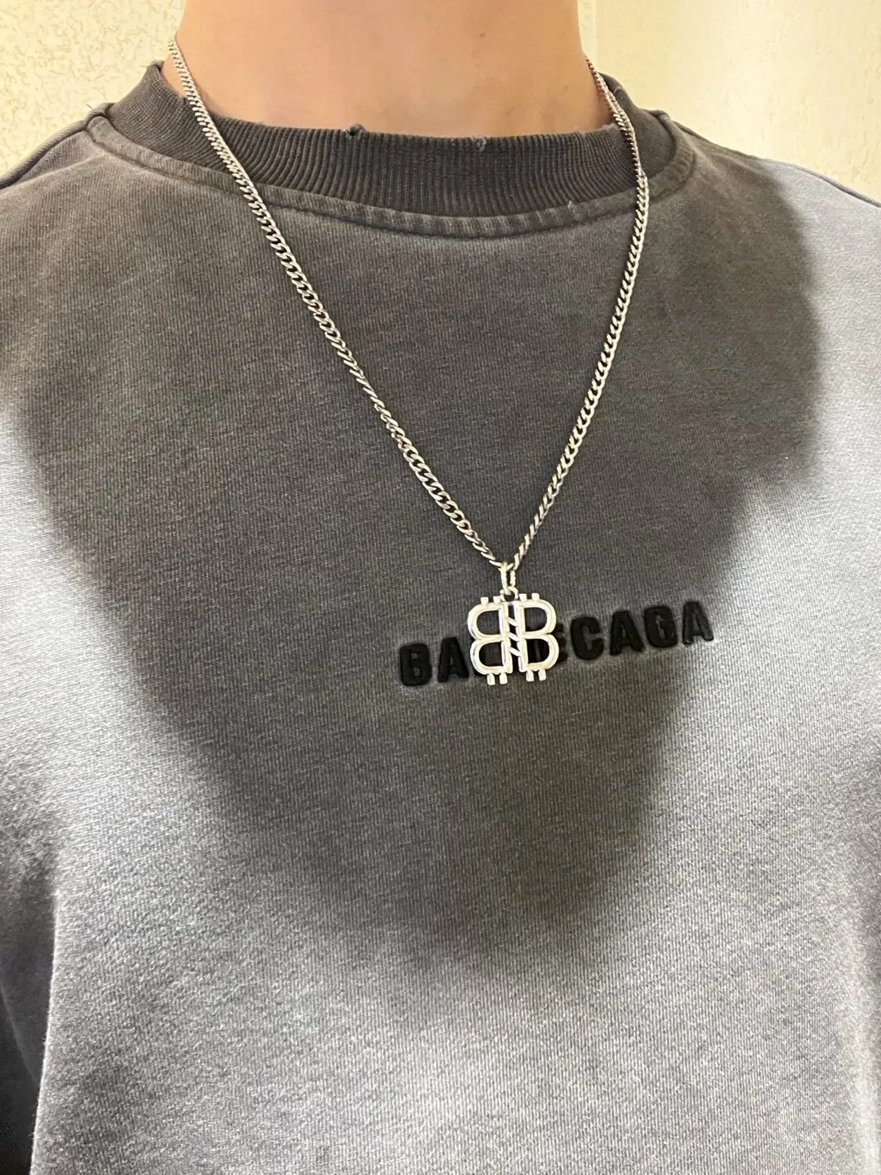 Balenciaga BB Necklace Silver Curb Chain Interlocked Logo Pendant Necklace 8