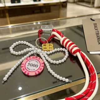Balenciaga BB Pearl Keychain Red White Strand Rope Strap Bracelet