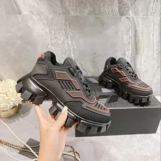 Balenciaga Defender Black Red Lug Sole Mesh And Synthetic Overlay Construction Chunky Sneakers
