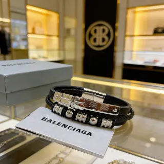 Balenciaga Pulseira de Couro Trançado com Fecho Double-B
