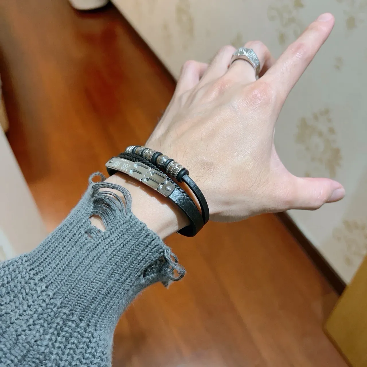 Balenciaga Double-B Clasp Braided Leather Bracelet 2