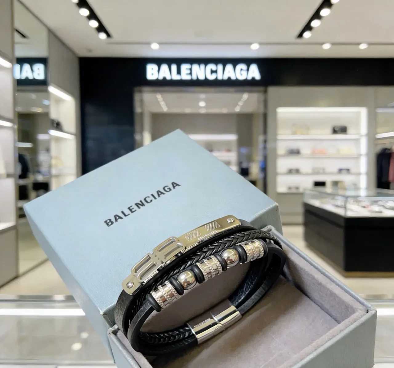 Balenciaga Double-B Clasp Braided Leather Bracelet 6