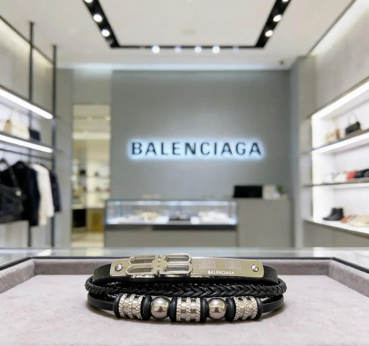 Balenciaga Double-B Clasp Braided Leather Bracelet 7