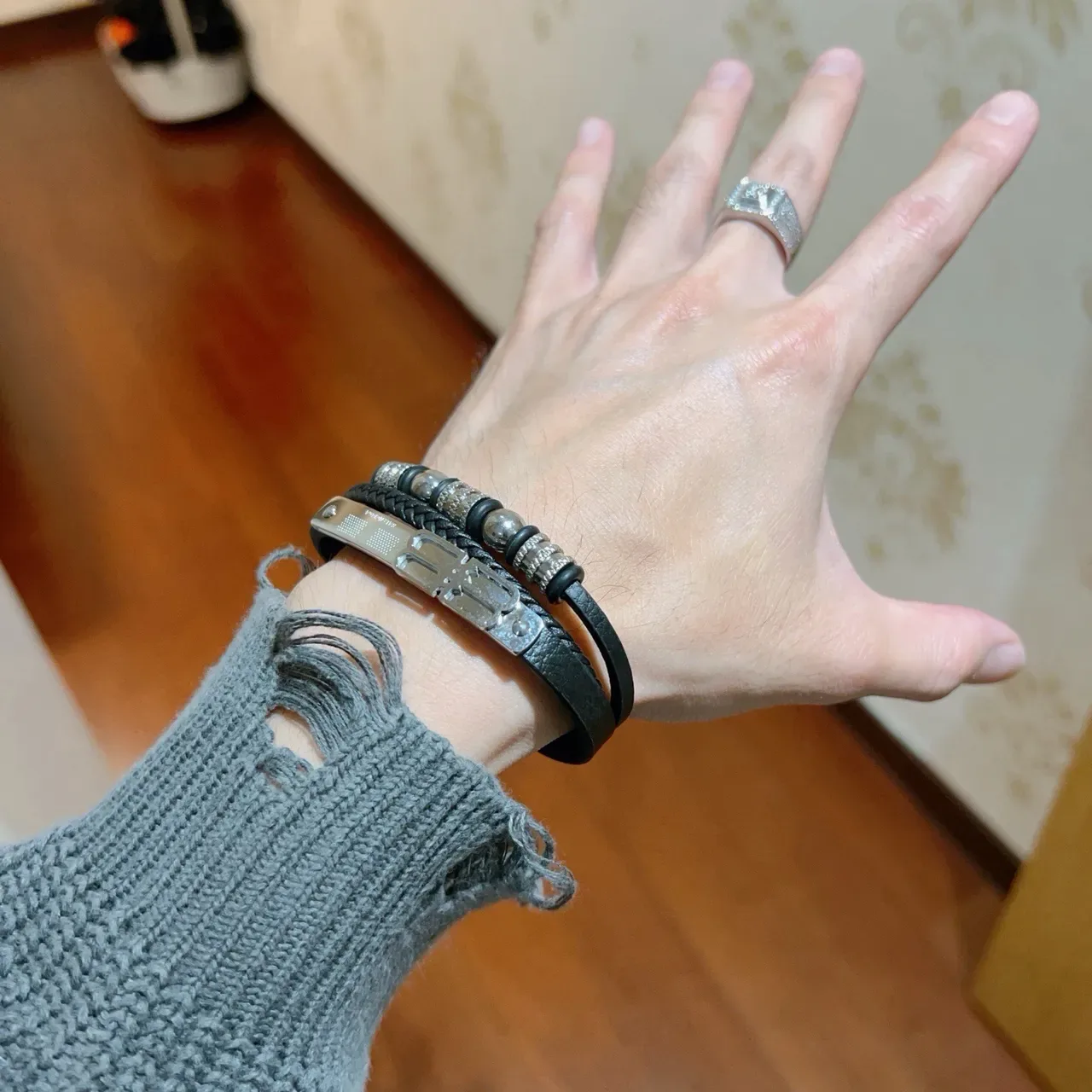 Balenciaga Double-B Clasp Braided Leather Bracelet 8