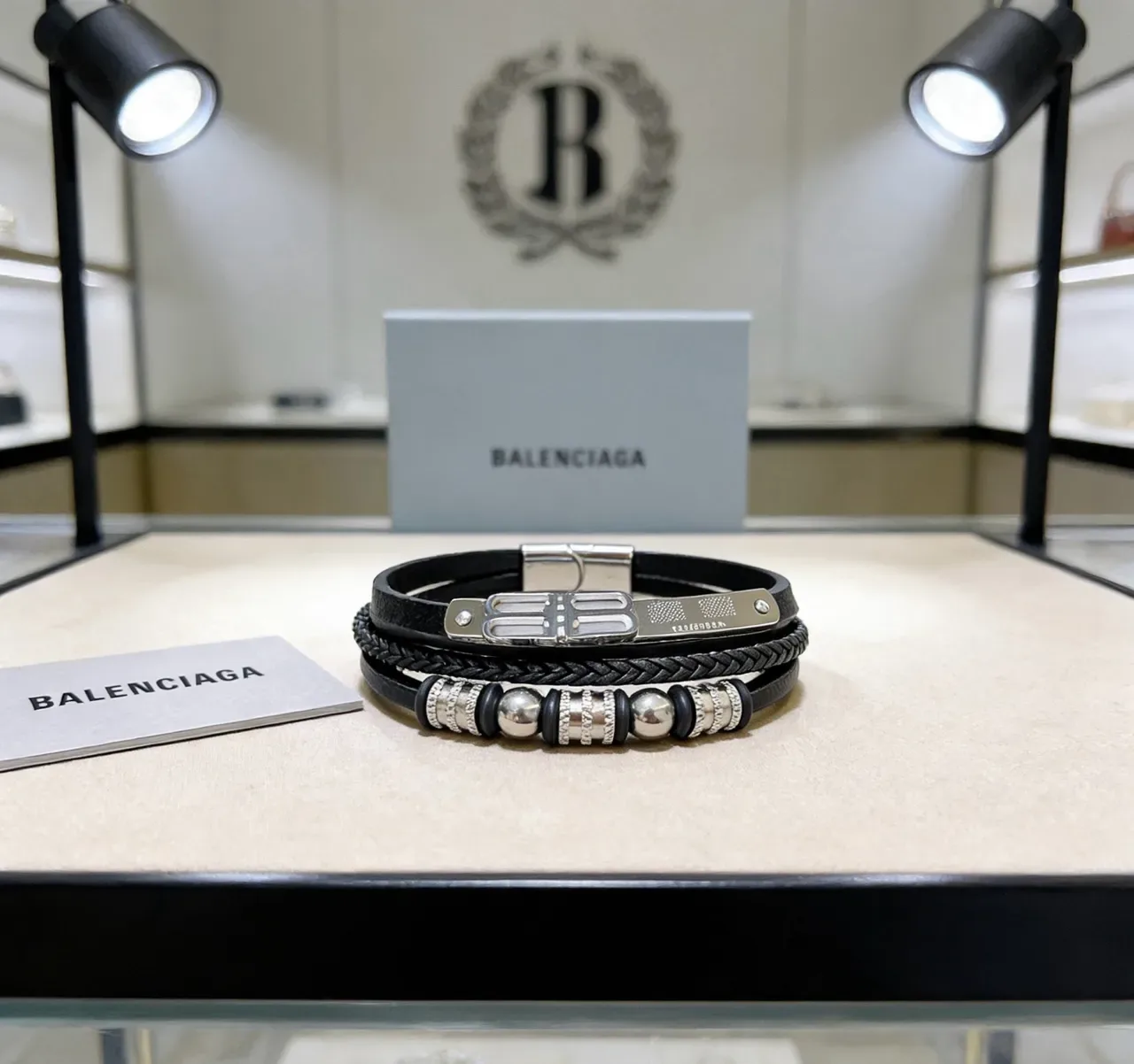 Balenciaga Double-B Clasp Braided Leather Bracelet 9