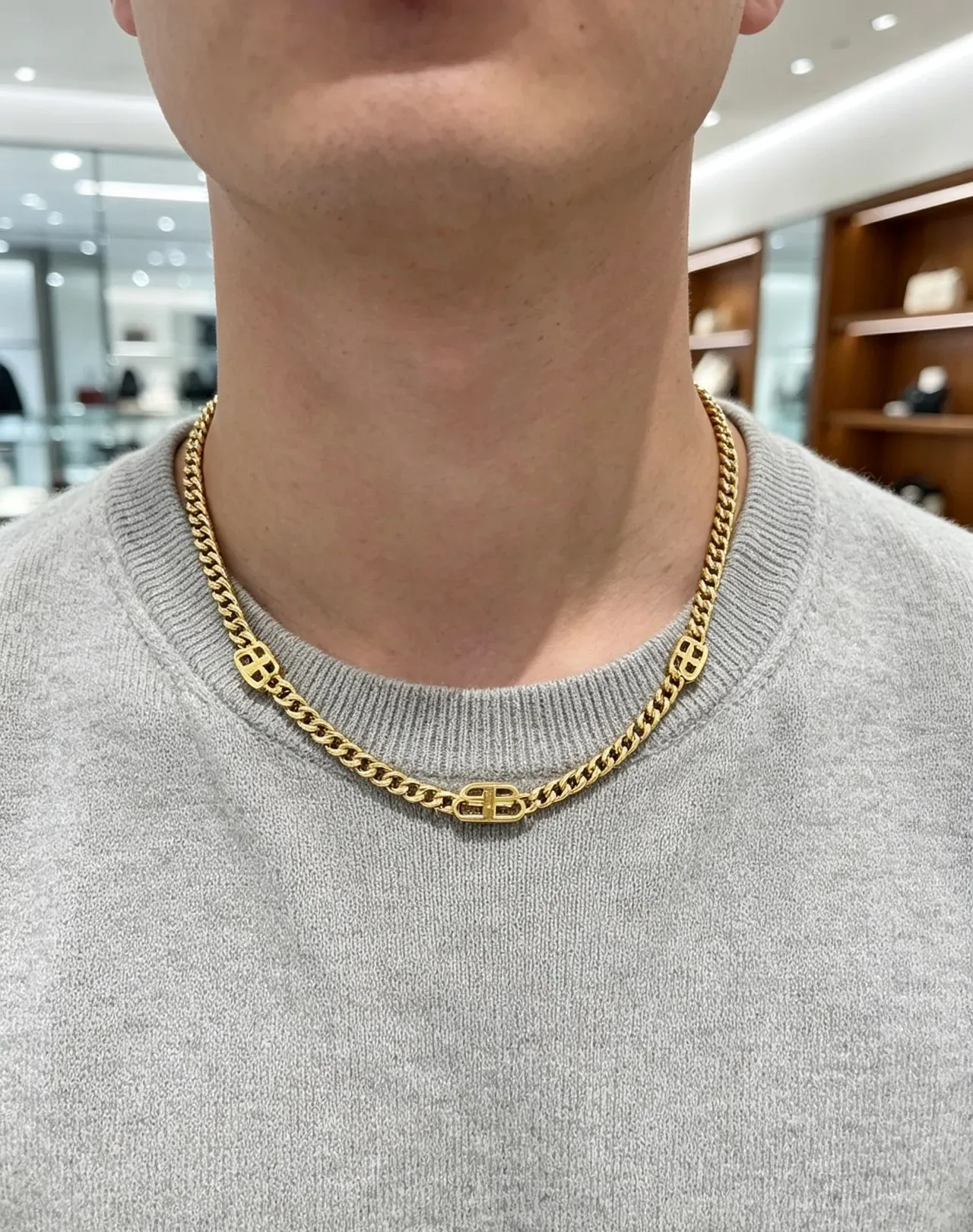 Balenciaga 黄金 粗链 Logo集成链接 项链 3