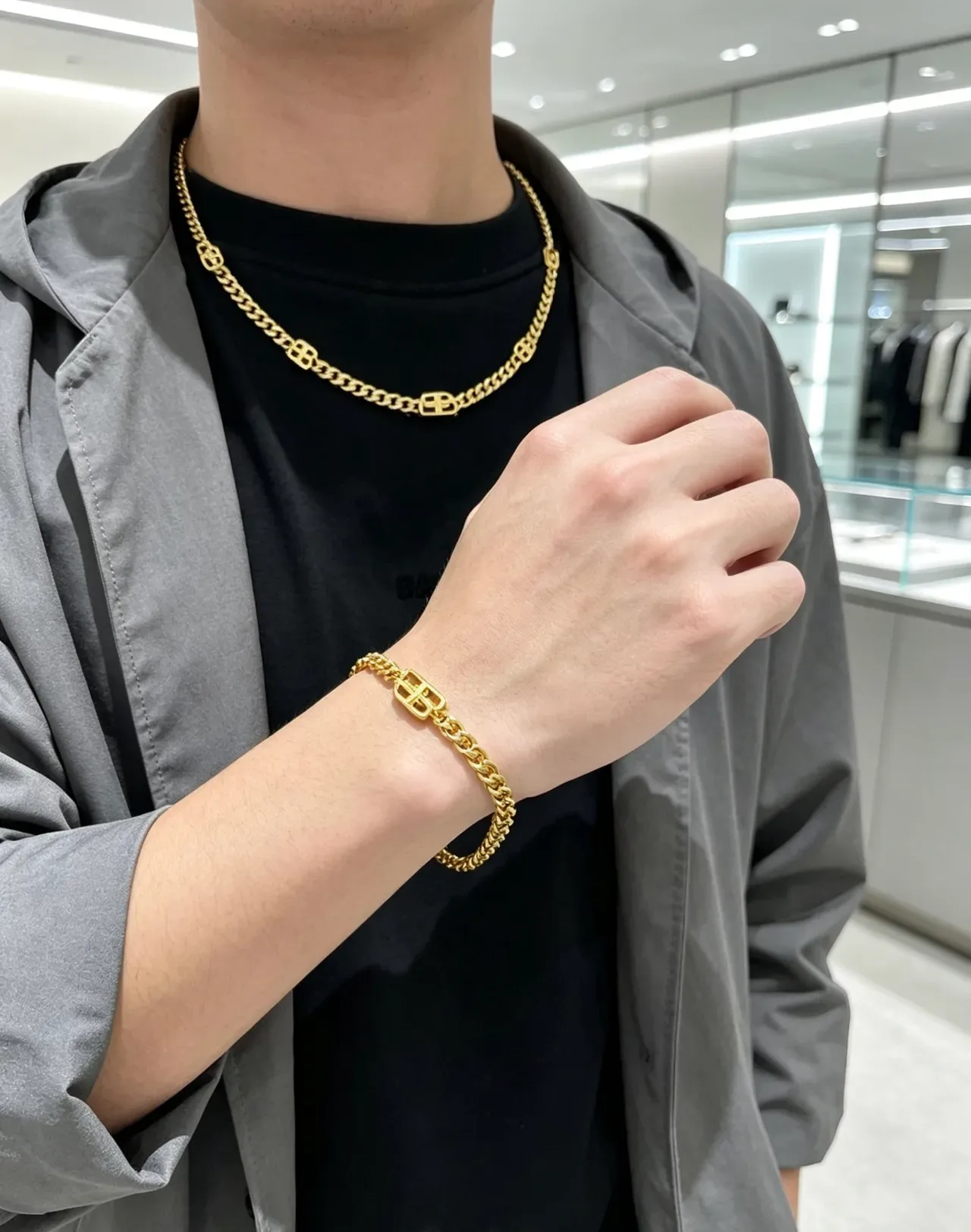Balenciaga 黄金 粗链 Logo集成链接 项链 7